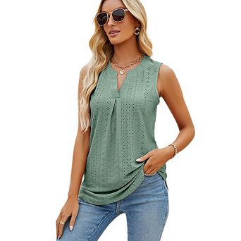 Casual Sleeveless Tops for Women Dressy Summer Blouses Trendy Eyelet Office Work Shirts