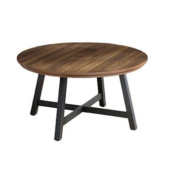 36 Inch Round Coffee Table with Industrial Wood Grain, Large Center Table