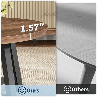 36 Inch Round Coffee Table with Industrial Wood Grain, Large Center Table