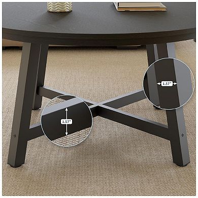 36 Inch Round Coffee Table with Industrial Wood Grain, Large Center Table