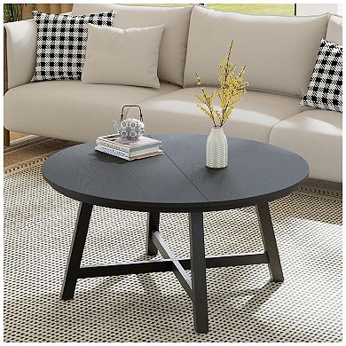 36 Inch Round Coffee Table with Industrial Wood Grain, Large Center Table