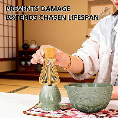 Premium Matcha Whisk Set with Ceramic Bowl, Whisk, Scoop, Sifter, Holder, Tea Towel