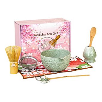 Premium Matcha Whisk Set with Ceramic Bowl, Whisk, Scoop, Sifter, Holder, Tea Towel