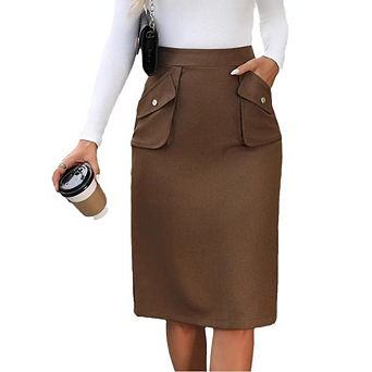 Women High Waisted Cargo Pencil Skirts Slit Dressy Casual Business Work Office Summer Midi Skirt