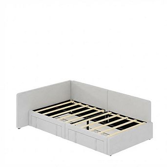 Twin Daybed with Storage Drawers, Velvet Upholstered Corner Bed Frame with Headboard Easy Assembly