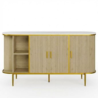 Sideboard Buffet Cabinet with Storage, Fluted Console Cabinet with Metal Legs, Faux Marble Top