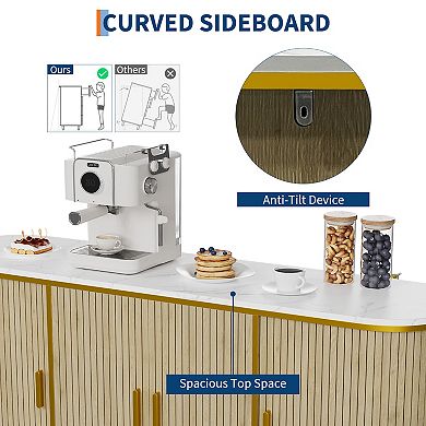 Sideboard Buffet Cabinet with Storage, Fluted Console Cabinet with Metal Legs, Faux Marble Top