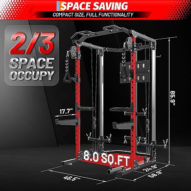 Power Cage, Squat Rack, Multifunctional Weight Cage with Cable Crossover System and LAT Pul