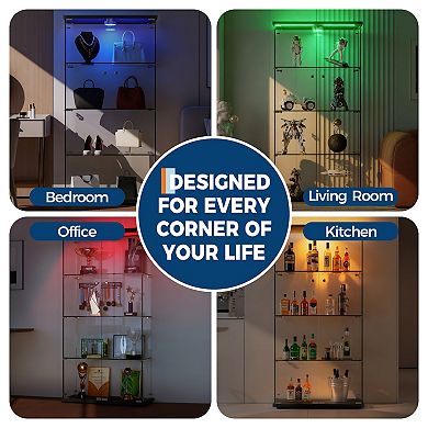4-Tier Display Cabinet with Glass Doors, Cabinet Display, 3-Color Lights for Collectibles, Wine