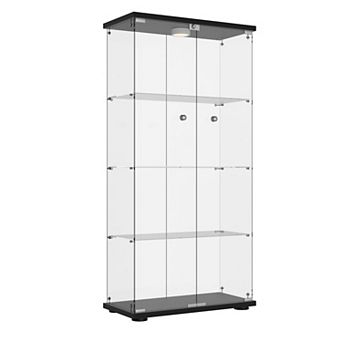 4 tier Display Cabinet with Glass Doors, Cabinet Display, 3-Color Lights for Collectibles, Wine