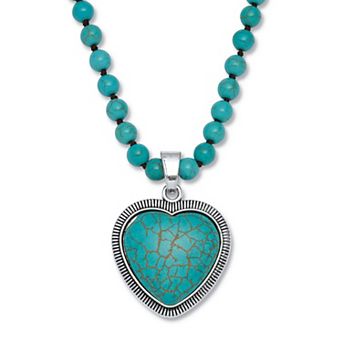 PalmBeach Jewelry Genuine Turquoise Antiqued Silvertone Heart Pendant Necklace, 34 in