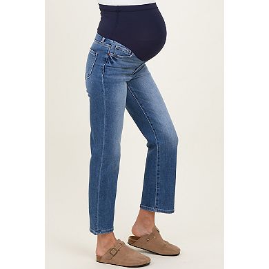 Maternity Medium Wash Ankle Straight Leg Maternity Jeans