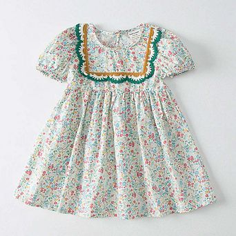 Baby Girl Solid Color Embroidered Design Doll-Neck Dress
