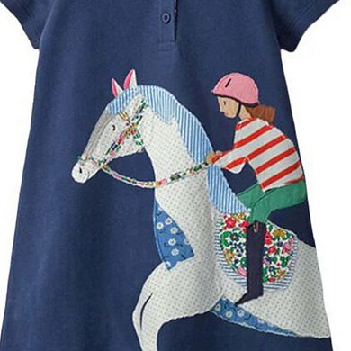 Summer Short Sleeves Horse Racing Cartoon Collar Dress