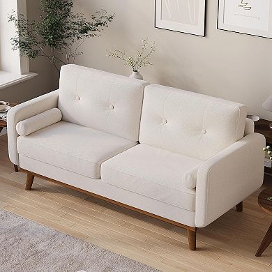 ANIXOL Mid-Century Modern Loveseat with Wooden Legs & Button Tufting