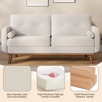 ANIXOL Mid-Century Modern Loveseat with Wooden Legs & Button Tufting