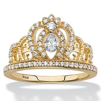 PalmBeach Jewelry .51 ct w. Gold-Plated Sterling Silver Pear-Cut Cubic Zirconia Crown Ring