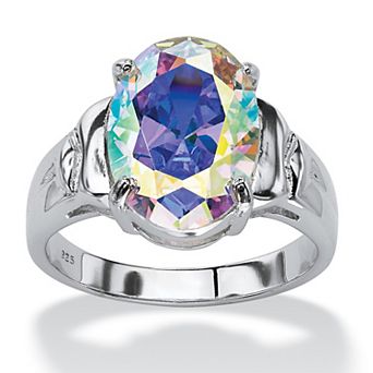 PalmBeach Jewelry 5.81 TCW Oval-Cut Aurora Borealis Cubic Zirconia Ring in .925 Sterling Silver
