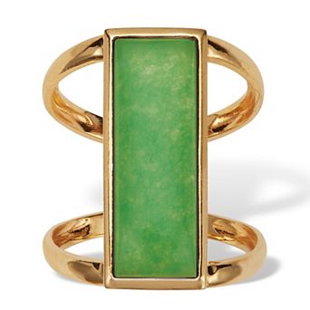 PalmBeach Jewelry Emerald Cut Genuine Jade 18k Gold-Plated Sterling Silver Bezel Set Cabochon Ring