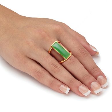 PalmBeach Jewelry Emerald Cut Genuine Jade 18k Gold-Plated Sterling Silver Bezel Set Cabochon Ring