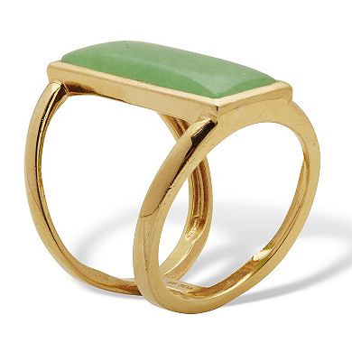 PalmBeach Jewelry Emerald Cut Genuine Jade 18k Gold-Plated Sterling Silver Bezel Set Cabochon Ring