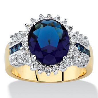 PalmBeach Jewelry 7.64 ct w. Simulated Blue Sapphire and Cubic Zirconia Gold-Plated Halo Ring