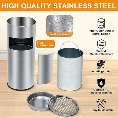 4.5 gal Outdoor Trash Can, Stainless Steel Commercial Garbage Can with Removable Inner Bucket