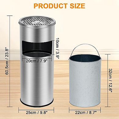 4.5 gal Outdoor Trash Can, Stainless Steel Commercial Garbage Can with Removable Inner Bucket