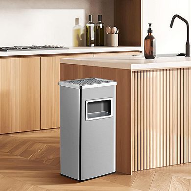 8 Gal Trash Can, Outdoor Commercial Waste Container Square ,Stainless Steel Garbage Can