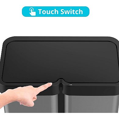 15.8 Gallon Automatic Motion Sensor Trash Can,Stainless Steel Dual Compartment Garbage Bin