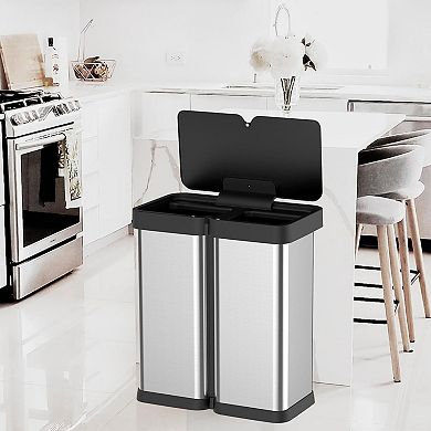 15.8 Gallon Automatic Motion Sensor Trash Can,Stainless Steel Dual Compartment Garbage Bin