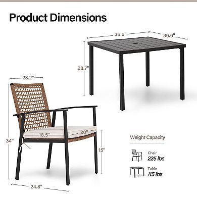 5 Pieces Outdoor Patio Dining Set Wicker Patio Furniture Set with Soft Cushion