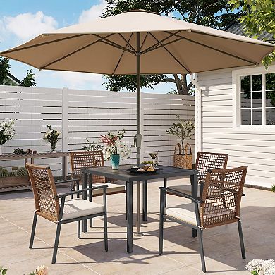 5 Pieces Outdoor Patio Dining Set Wicker Patio Furniture Set with Soft Cushion