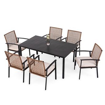 7 pc Patio Dining Set Outdoor Furniture Set with Soft Cushion Conversation Set