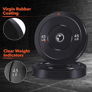 10-45LB Weight Plates Sets of 2, Premium Rubber Bumper Plates for Strength Training