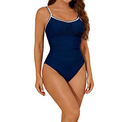 Women's Sleeveless Scoop Neck 1 Piece Swimsuit Ruched Bust Adjustable Straps Bikini