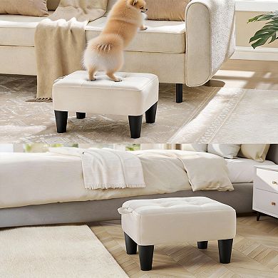 Velvet Footstool with Legs Thick Cushion Ottoman for Living Room Capacity: 330 Lb