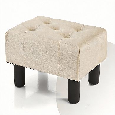 Small Linen Rectangle Footstool Ottoman with Legs for Couch Living Room