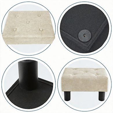 Small Linen Rectangle Footstool Ottoman with Legs for Couch Living Room