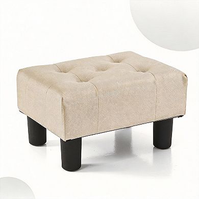 Small Linen Rectangle Footstool Ottoman with Legs for Couch Living Room