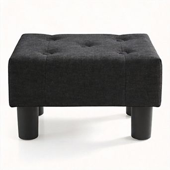 Small Linen Rectangle Footstool Ottoman with Legs for Couch Living Room