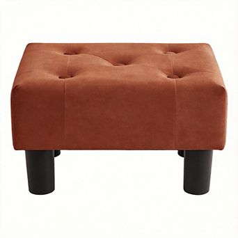 Small Linen Rectangle Footstool Ottoman with Legs for Couch Living Room