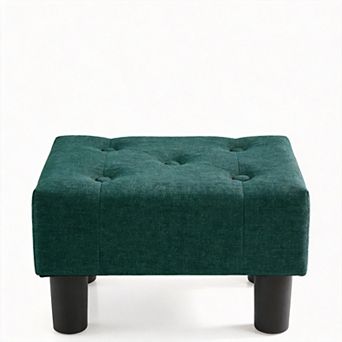 Small Linen Rectangle Footstool Ottoman with Legs for Couch Living Room