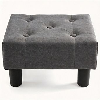 Small Linen Rectangle Footstool Ottoman with Legs for Couch Living Room