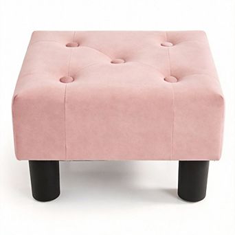Small Linen Rectangle Footstool Ottoman with Legs for Couch Living Room
