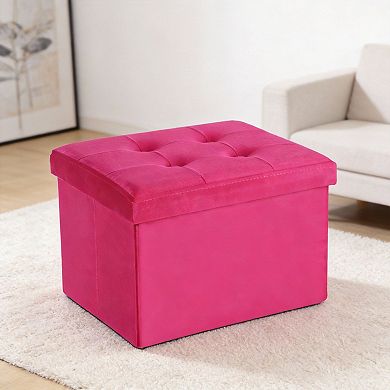 Velvet Storage Ottoman Folding Footrest Padded Seat 13in