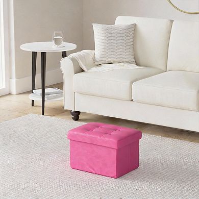 Velvet Storage Ottoman Folding Footrest Padded Seat 13in