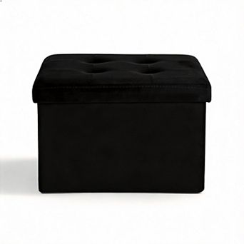 Velvet Storage Ottoman Folding Footrest Padded Seat 13 in
