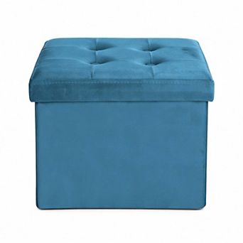 Velvet Storage Ottoman Folding Footrest Padded Seat 13 in