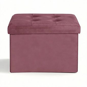 Velvet Storage Ottoman Folding Footrest Padded Seat 13 in